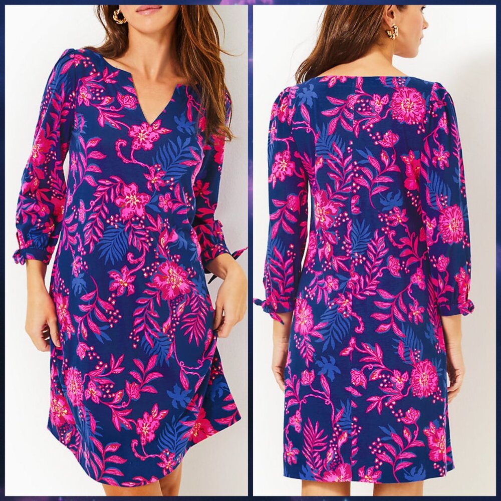 NWOT Lilly Pulitzer Cath 3/4 Sleeve Dress Blue Med Never Ending Summer Size L